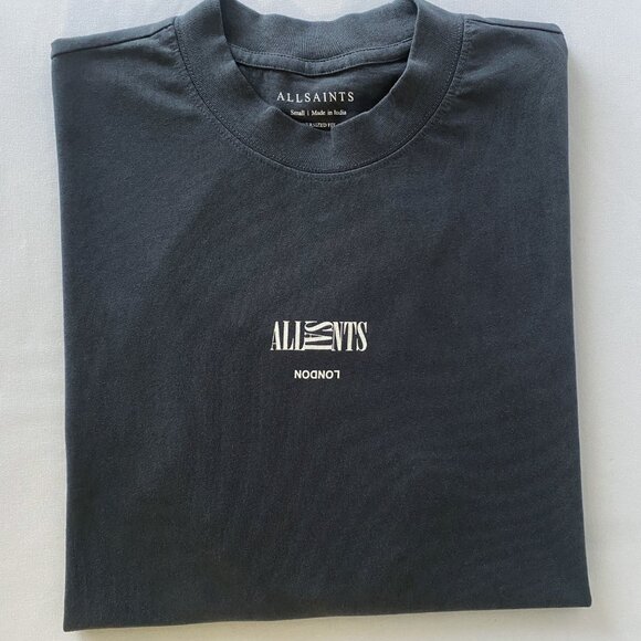 Brand New Allsaints Graphic Oversized BURMAN T-Shirt SS CREW Graphite Blue. - Picture 2 of 4
